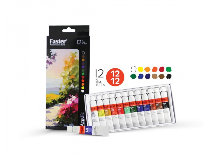 ACRYLIC COLOUR 12ML 12 COLOURS