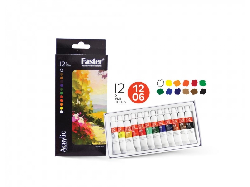 ACRYLIC COLOUR 6ML 12 COLOURS