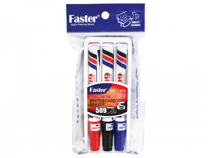 MAGNETIC WHITEBOARD ERASER WITH 3PCS 509 WHITEBOARD MARKERS