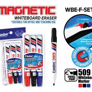 MAGNETIC WHITEBOARD ERASER WITH 3PCS 509 WHITEBOARD MARKERS