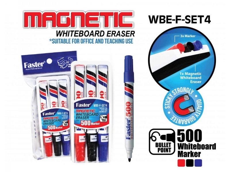 MAGNETIC WHITEBOARD ERASER WITH 3PCS 500 WHITEBOARD MARKERS