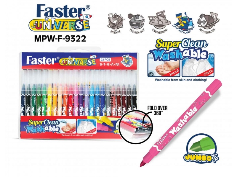 SUPER CLEAN WASHABLE COLOURING PENS 22 COLOURS