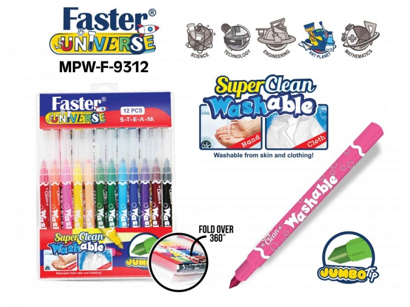SUPER CLEAN WASHABLE COLOURING PENS 12 COLOURS
