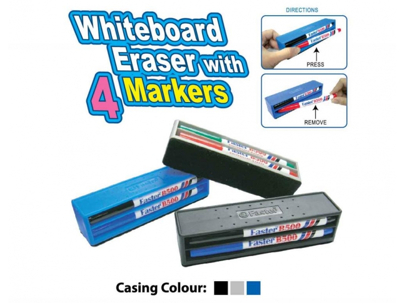 MAGNETIC WHITEBOARD ERASER WITH 4 MARKERS