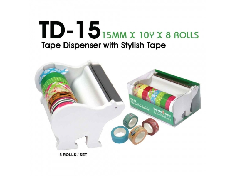 PB TAPE DISPENSER W/STYLISH TAPE (15MM*10Y*8'R)